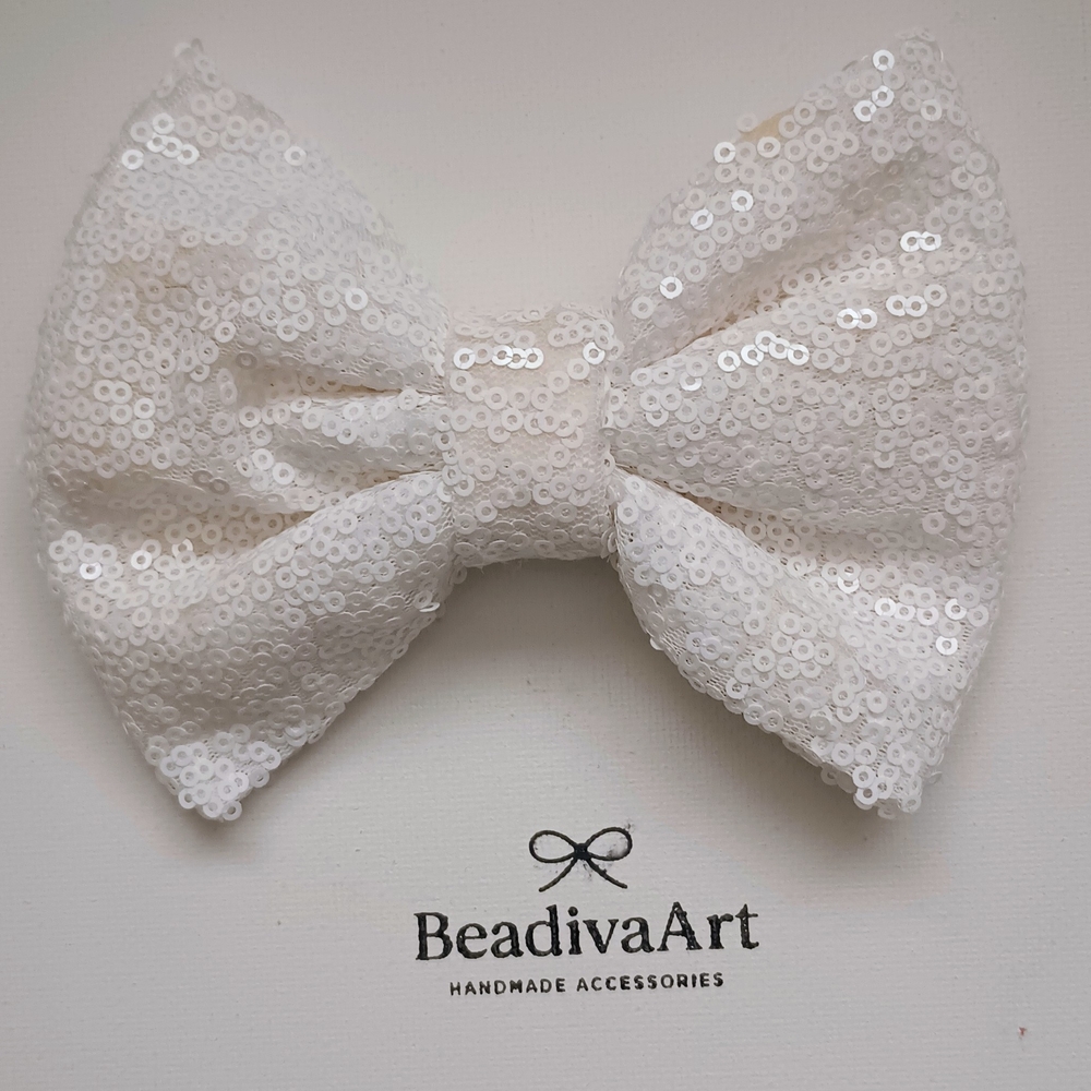 ✨White Sequin Hair Bow